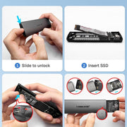 Box esterno portatile Lemorele SD1L per SSD M.2 NVMe con connessione Type-C a 10 Gbps.