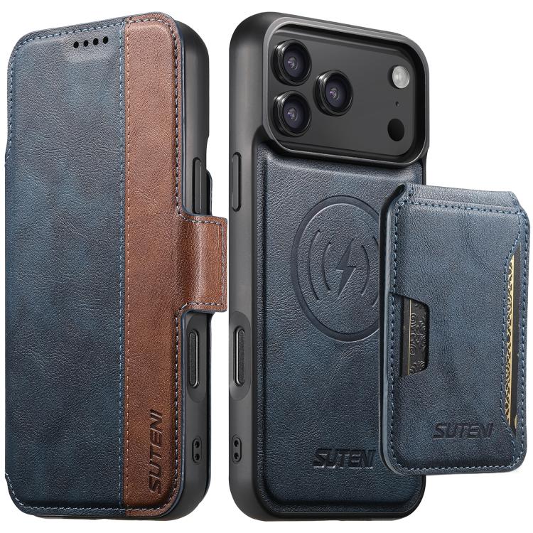 Suteni Q07S3 Portafoglio con apertura a libro con motivo a pelle di vacchetta e custodia magnetica rimovibile per telefono., For iPhone 18, For iPhone 18 Pro, For iPhone 18 Pro Max, For iPhone 17 Pro Max, For iPhone 17 Pro, For iPhone 17, For iPhone Ai...