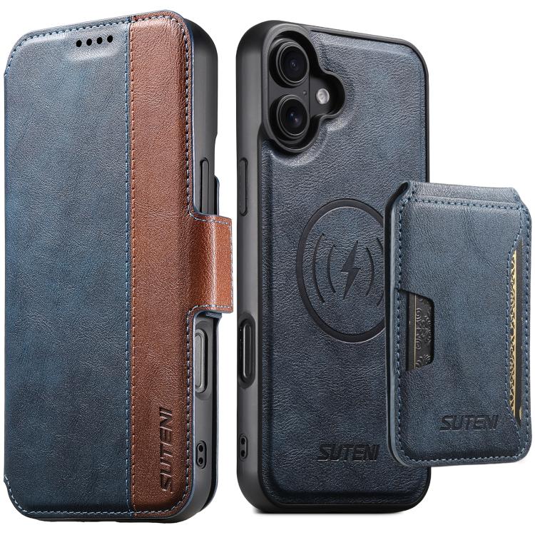 Suteni Q07S3 Portafoglio con apertura a libro con motivo a pelle di vacchetta e custodia magnetica rimovibile per telefono., For iPhone 18, For iPhone 18 Pro, For iPhone 18 Pro Max, For iPhone 17 Pro Max, For iPhone 17 Pro, For iPhone 17, For iPhone Ai...