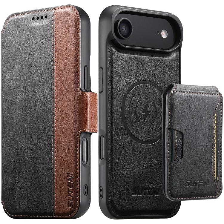 Suteni Q07S3 Portafoglio con apertura a libro con motivo a pelle di vacchetta e custodia magnetica rimovibile per telefono., For iPhone 18, For iPhone 18 Pro, For iPhone 18 Pro Max, For iPhone 17 Pro Max, For iPhone 17 Pro, For iPhone 17, For iPhone Ai...