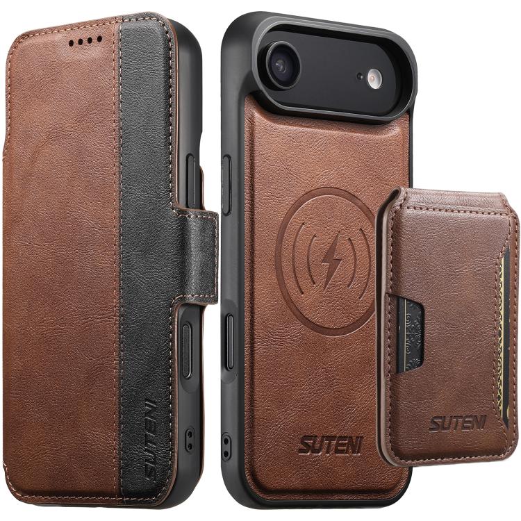 Suteni Q07S3 Portafoglio con apertura a libro con motivo a pelle di vacchetta e custodia magnetica rimovibile per telefono., For iPhone 18, For iPhone 18 Pro, For iPhone 18 Pro Max, For iPhone 17 Pro Max, For iPhone 17 Pro, For iPhone 17, For iPhone Ai...