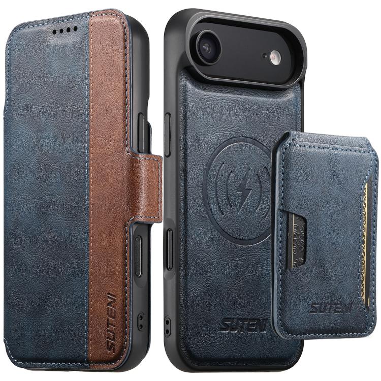 Suteni Q07S3 Portafoglio con apertura a libro con motivo a pelle di vacchetta e custodia magnetica rimovibile per telefono., For iPhone 18, For iPhone 18 Pro, For iPhone 18 Pro Max, For iPhone 17 Pro Max, For iPhone 17 Pro, For iPhone 17, For iPhone Ai...