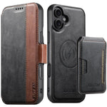 Suteni Q07S3 Portafoglio con apertura a libro con motivo a pelle di vacchetta e custodia magnetica rimovibile per telefono., For iPhone 16 Pro, For iPhone 16 Plus, For iPhone 16, For iPhone 15 Pro Max, For iPhone 15 Pro, For iPhone 15 Plus, For iPhone ...