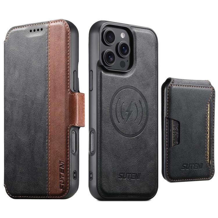 Suteni Q07S3 Portafoglio con apertura a libro con motivo a pelle di vacchetta e custodia magnetica rimovibile per telefono., For iPhone 16 Pro, For iPhone 16 Plus, For iPhone 16, For iPhone 15 Pro Max, For iPhone 15 Pro, For iPhone 15 Plus, For iPhone ...