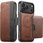 Suteni Q07S3 Portafoglio con apertura a libro con motivo a pelle di vacchetta e custodia magnetica rimovibile per telefono., For iPhone 18, For iPhone 18 Pro, For iPhone 18 Pro Max, For iPhone 17 Pro Max, For iPhone 17 Pro, For iPhone 17, For iPhone Ai...