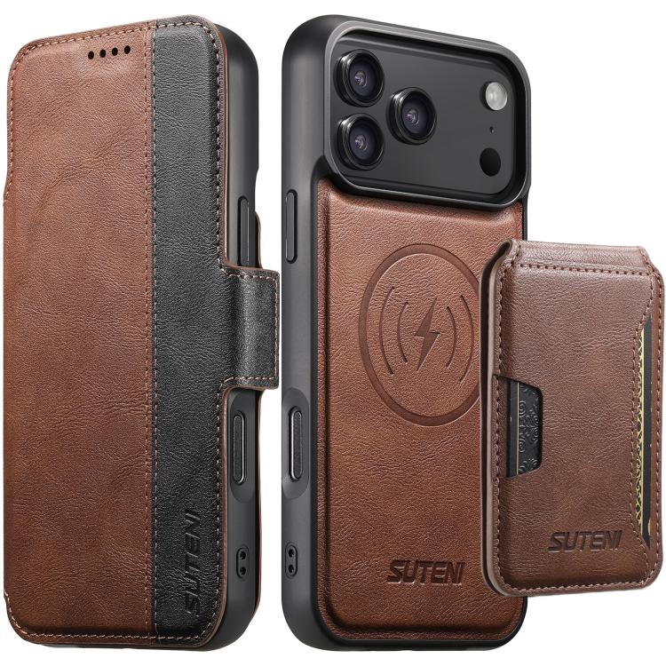 Suteni Q07S3 Portafoglio con apertura a libro con motivo a pelle di vacchetta e custodia magnetica rimovibile per telefono., For iPhone 18, For iPhone 18 Pro, For iPhone 18 Pro Max, For iPhone 17 Pro Max, For iPhone 17 Pro, For iPhone 17, For iPhone Ai...