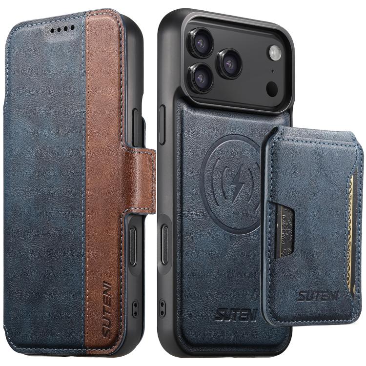 Suteni Q07S3 Portafoglio con apertura a libro con motivo a pelle di vacchetta e custodia magnetica rimovibile per telefono., For iPhone 18, For iPhone 18 Pro, For iPhone 18 Pro Max, For iPhone 17 Pro Max, For iPhone 17 Pro, For iPhone 17, For iPhone Ai...