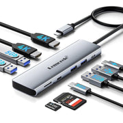 Docking station Lemorele TC91 Type-C con triplo display, Ethernet e alimentatore per laptop da 100 W PD.