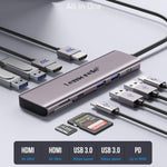Docking station Lemorele TC91 Type-C con triplo display, Ethernet e alimentatore per laptop da 100 W PD.