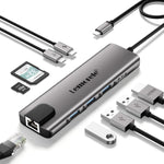Docking station Lemorele TC39 9 in 1 con HDMI, Ethernet, PD da 100 W e connettore per laptop.