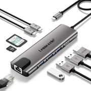 Docking station Lemorele TC39 9 in 1 con HDMI, Ethernet, PD da 100 W e connettore per laptop.