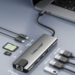 Docking station Lemorele TC39 9 in 1 con HDMI, Ethernet, PD da 100 W e connettore per laptop.