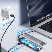 Docking station Lemorele TC39 9 in 1 con HDMI, Ethernet, PD da 100 W e connettore per laptop.