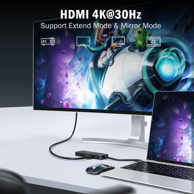 Docking station Lemorele TC92 9 in 1 con display 4K, Ethernet, alimentatore PD da 100 W e connettore portatile.