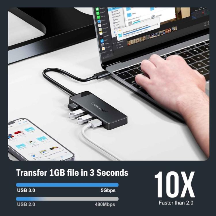 Docking station Lemorele TC92 9 in 1 con display 4K, Ethernet, alimentatore PD da 100 W e connettore portatile.