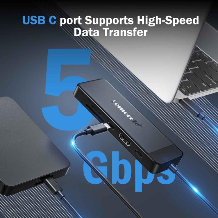 Docking station Lemorele TC92 9 in 1 con display 4K, Ethernet, alimentatore PD da 100 W e connettore portatile.
