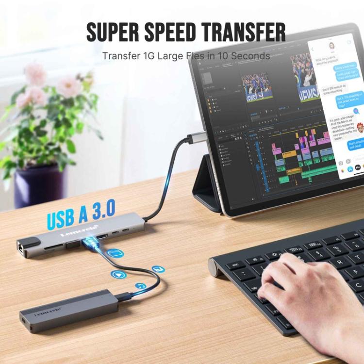 Docking station Lemorele TC19L Plus 8 in 1 con display 4K, Ethernet e alimentatore PD da 100 W.