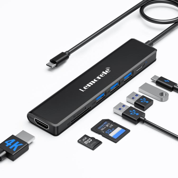 Docking station Lemorele TC90 7 in 1 con proiezione 4K, rete Gigabit, alimentatore da 100 W e connettore PD.
