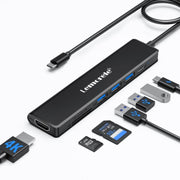 Docking station Lemorele TC90 7 in 1 con proiezione 4K, rete Gigabit, alimentatore da 100 W e connettore PD.