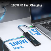 Docking station Lemorele TC90 7 in 1 con proiezione 4K, rete Gigabit, alimentatore da 100 W e connettore PD.