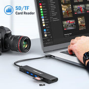 Docking station Lemorele TC90 7 in 1 con proiezione 4K, rete Gigabit, alimentatore da 100 W e connettore PD.