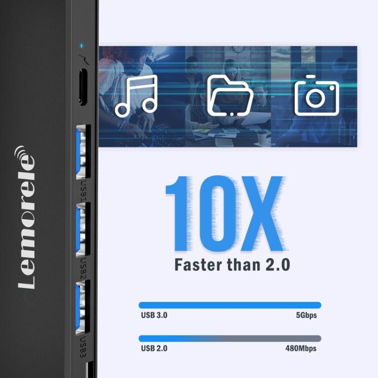 Docking station Lemorele TC90 7 in 1 con proiezione 4K, rete Gigabit, alimentatore da 100 W e connettore PD.