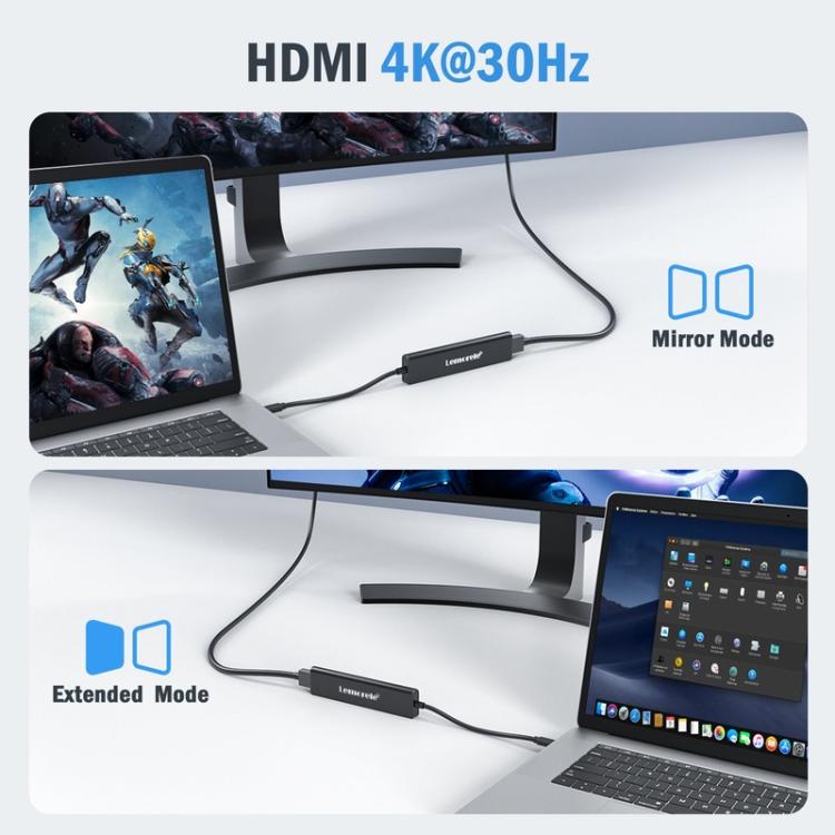 Docking station Lemorele TC90 7 in 1 con proiezione 4K, rete Gigabit, alimentatore da 100 W e connettore PD.