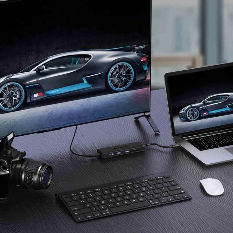 Docking station Lemorele X23L 6 in 1 con uscita video 4K, doppio slot e adattatore portatile PD da 100 W.