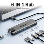 Docking station Lemorele TC44L 6 in 1 con uscita video 4K, doppia scheda, alimentazione PD da 100 W e connettore portatile.