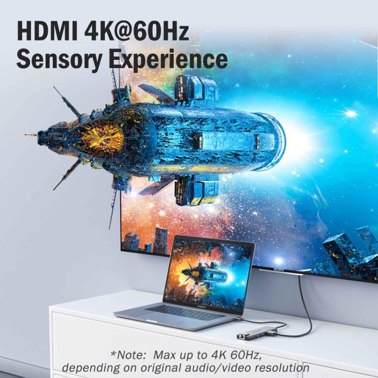 Docking station Lemorele TC44L 6 in 1 con uscita video 4K, doppia scheda, alimentazione PD da 100 W e connettore portatile.