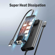 Docking station Lemorele TC44L 6 in 1 con uscita video 4K, doppia scheda, alimentazione PD da 100 W e connettore portatile.