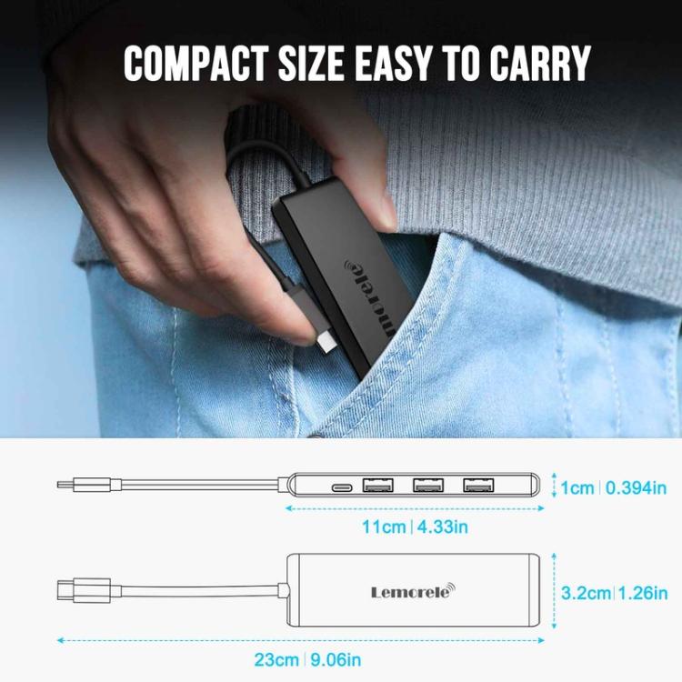Docking station Lemorele TC22L 5 in 1 con uscita Ethernet 4K, alimentazione PD da 100 W e connettore per laptop.