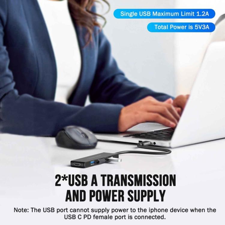 Docking station Lemorele TC22L 5 in 1 con uscita Ethernet 4K, alimentazione PD da 100 W e connettore per laptop.