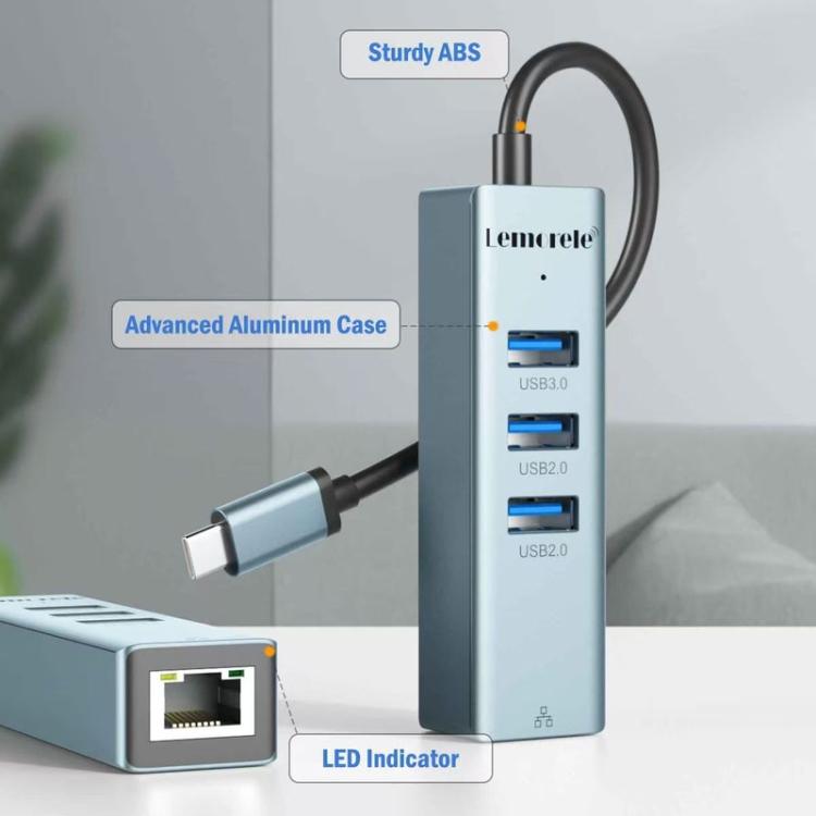 Lemorele Hub Type-C 4 in 1 con Ethernet Gigabit e USB