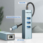 Lemorele TC43L Hub Type-C 4 in 1 Gigabit RJ45 1×USB3.0 e 2×USB2.0 Adattatore