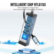 Lemorele TC43L Hub Type-C 4 in 1 Gigabit RJ45 1×USB3.0 e 2×USB2.0 Adattatore