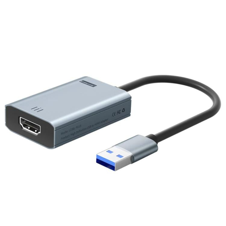 Adattatore Lemorele LC06 Plus da USB a HDMI per la duplicazione dello schermo del laptop su monitor e proiettore.