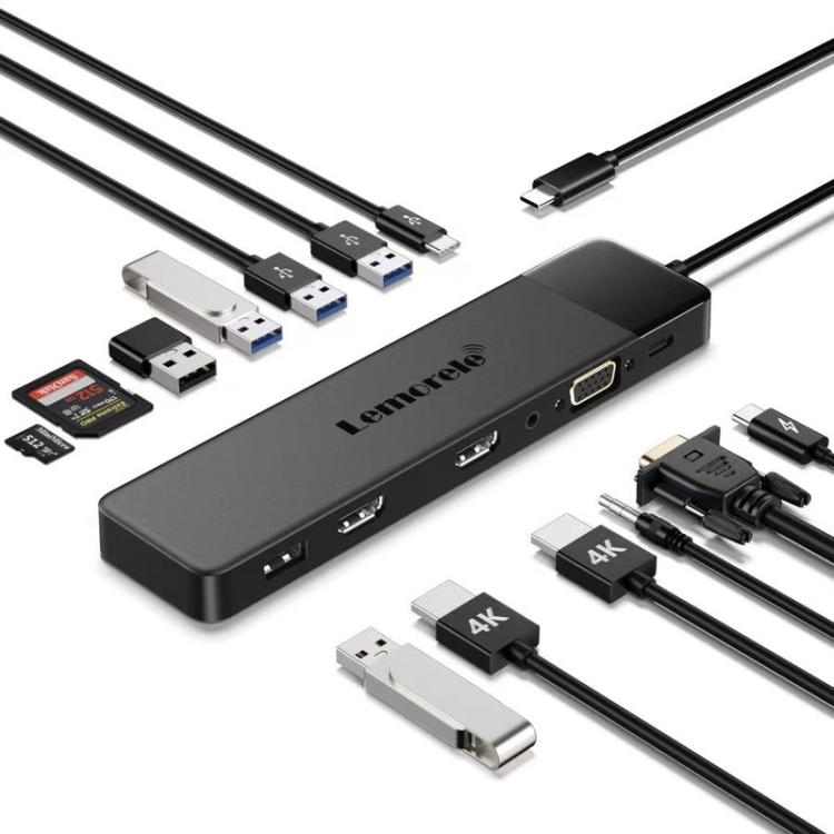 Docking station Lemorele TC200 13 in 1, adattatore multiporta da Type-C a HDMI VGA.