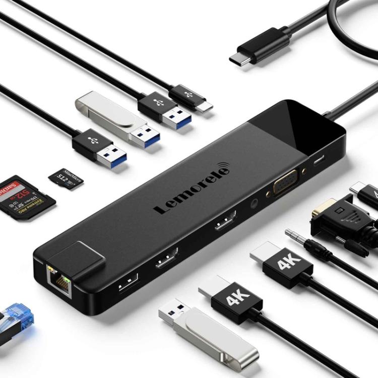 Docking station Lemorele TC100 13 in 1 con porta Type-C, adattatore di ricarica Gigabit PD compatibile con HDMI e HDMI.