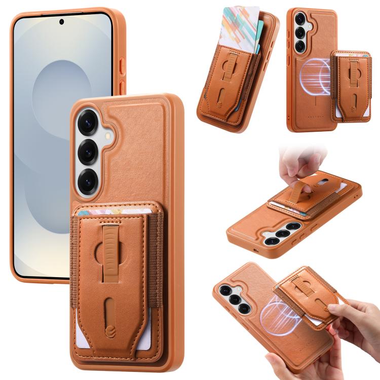 Custodia per telefono CaseNeo Retro con cinturino da polso elastico, porta carte e retro magnetico., For Galaxy S24+ 5G / S25+ 5G
