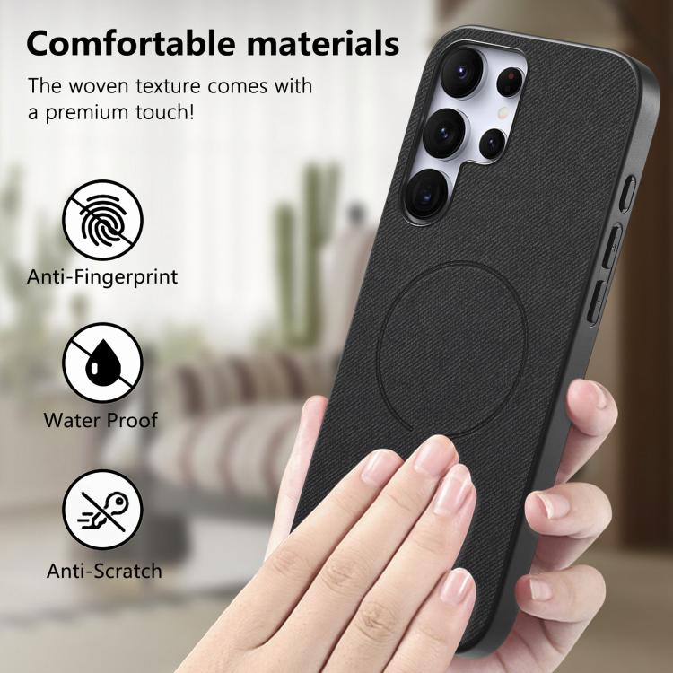 Cover posteriore magnetica in tessuto PU per telefono, For Galaxy S23 Ultra 5G, For Galaxy S23+ 5G, For Galaxy S23 5G