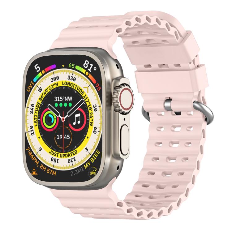 Cinturino per orologio in silicone traspirante con fibbia argentata traforata Ocean., For Apple Watch 46mm / 49mm / 45mm / 44mm