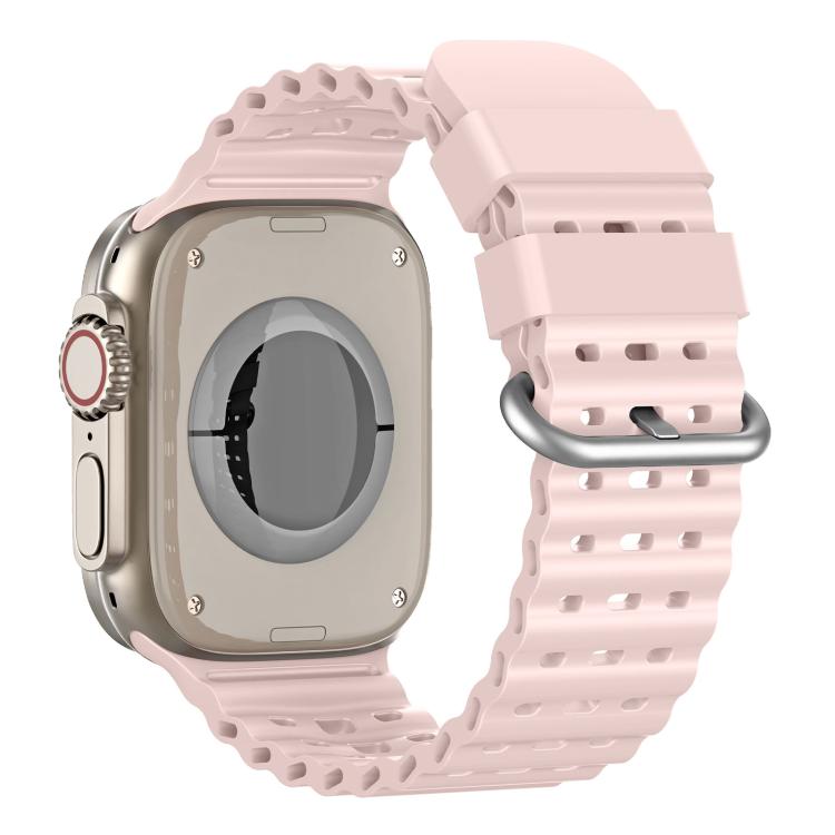Cinturino per orologio in silicone traspirante con fibbia argentata traforata Ocean., For Apple Watch 46mm / 49mm / 45mm / 44mm