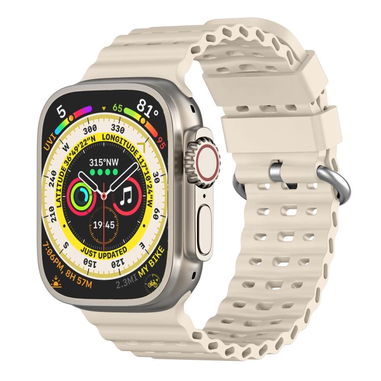 Cinturino per orologio in silicone traspirante con fibbia argentata traforata Ocean., For Apple Watch 46mm / 49mm / 45mm / 44mm