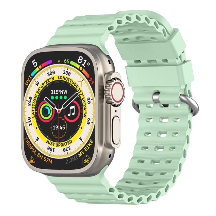 Cinturino per orologio in silicone traspirante con fibbia argentata traforata Ocean., For Apple Watch 46mm / 49mm / 45mm / 44mm
