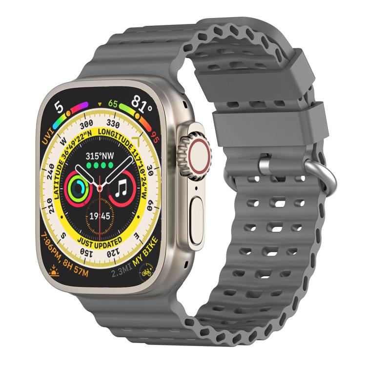 Cinturino per orologio in silicone traspirante con fibbia argentata traforata Ocean., For Apple Watch 46mm / 49mm / 45mm / 44mm