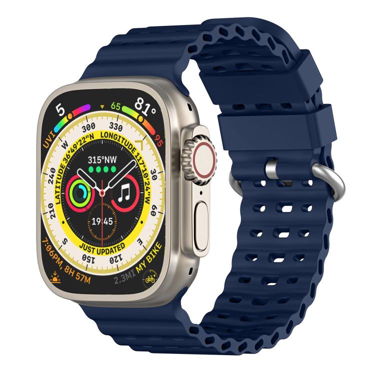 Cinturino per orologio in silicone traspirante con fibbia argentata traforata Ocean., For Apple Watch 46mm / 49mm / 45mm / 44mm