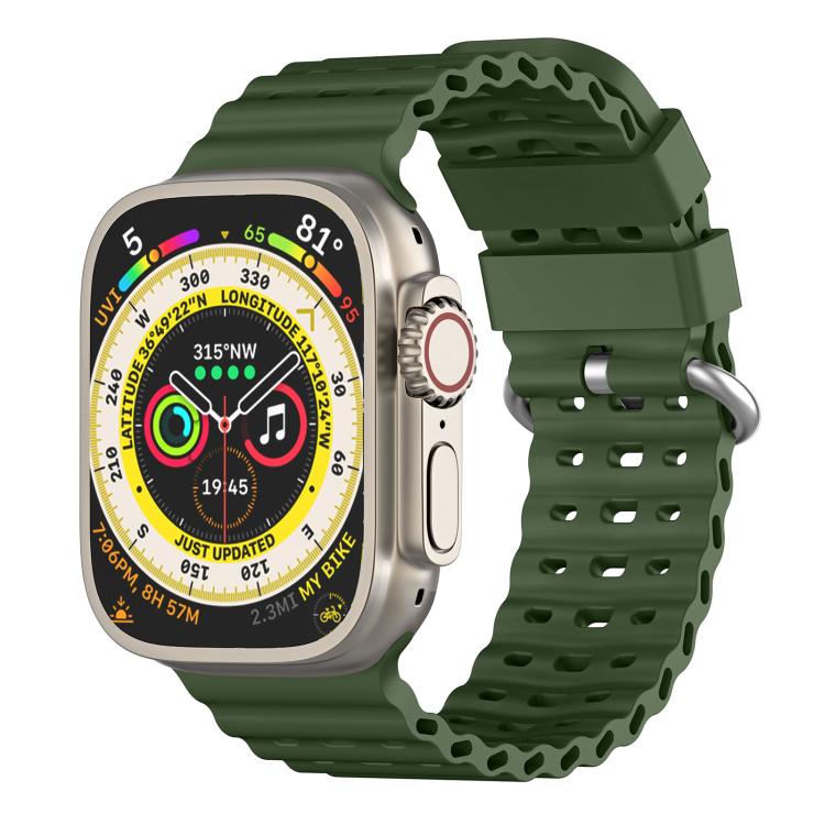 Cinturino per orologio in silicone traspirante con fibbia argentata traforata Ocean., For Apple Watch 46mm / 49mm / 45mm / 44mm