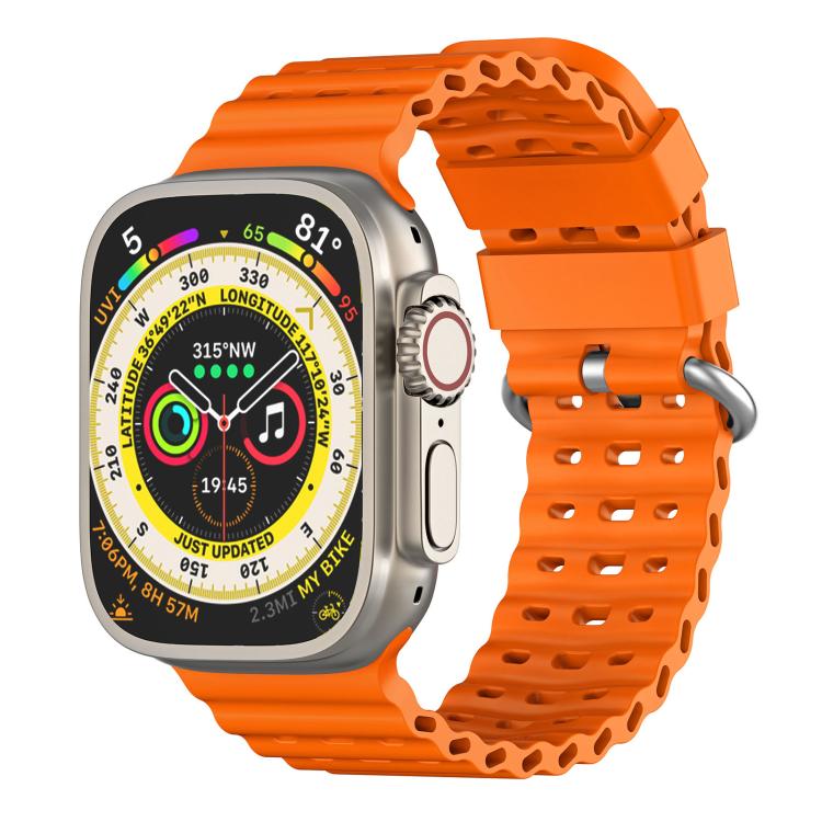Cinturino per orologio in silicone traspirante con fibbia argentata traforata Ocean., For Apple Watch 46mm / 49mm / 45mm / 44mm