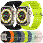 Cinturino per orologio in silicone traspirante con fibbia argentata traforata Ocean., For Apple Watch 46mm / 49mm / 45mm / 44mm